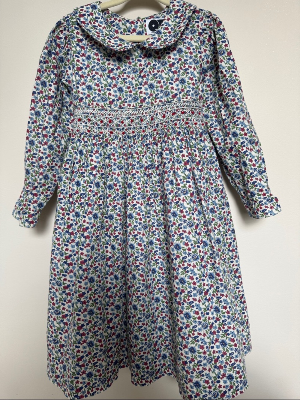 Girls' Floral Smock Dress with Peter Pan Collar - White Multi